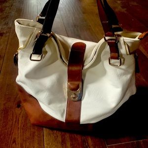 Mossimo slouchy white, brown with gold details shoulder bag.